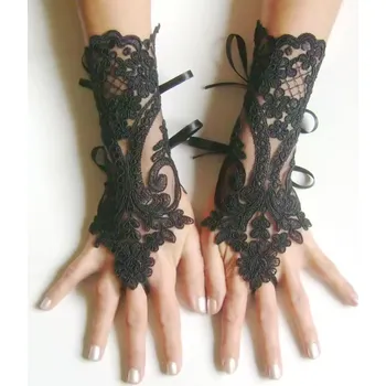 Rukavice B-TOP Elegantní černé krajkové rukavice na zavazování bez prstů