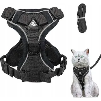 Postroj pro psa Postroj pro kočky s vodítkem, nastavitelný, měkký, velikost S, černý