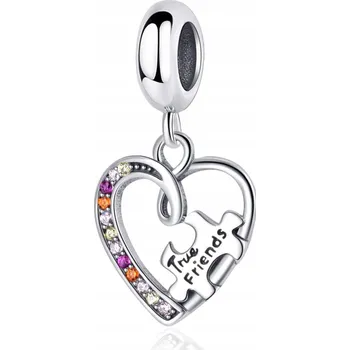 Přívěsek Přívěsek STŘÍBRO 925 Charms Korálek Pravé Přátelství Srdce Puzzle