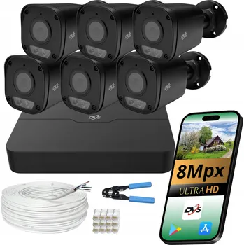 Bezpečnostní kamera ČERNÁ SADA IP PoE KAMER 6 Kamer 4K 8Mpx DVS MONITOROVACÍ SYSTÉM PRO DŮM UHD