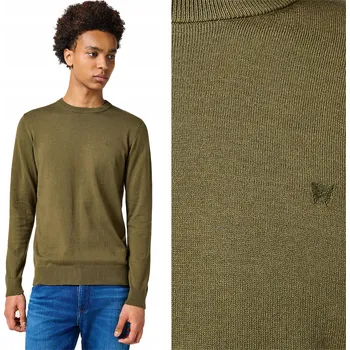 Pánský svetr Wrangler svetr KNIT SWEATER zelený kulatý velikost M