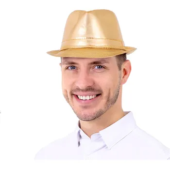 Klobouk KLOBOUK FEDORA ZLATÝ Saténový VZHLED KŮŽE Párty Karneval Silvestr