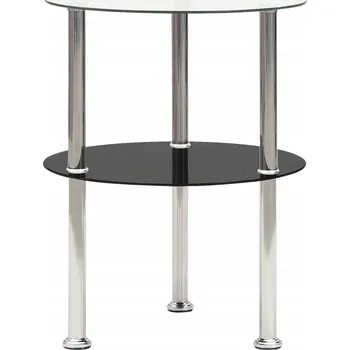 Konferenční stolek Odkládací stolek kulatý 38 x 50 cm, průhledný a černý, sklo, ocel