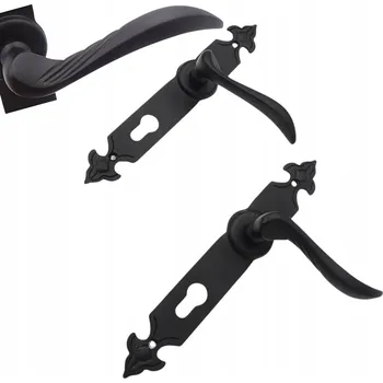 Dveřní kování Klika ke dveřím černá s rozetou PROSZKOWA 72 na VLOŽKU KOVANÁ RETRO matná