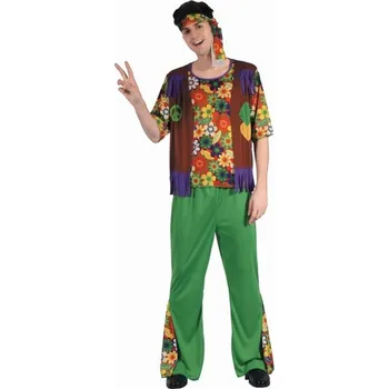 Karnevalový kostým Pánský kostým GoDan hippie, vícebarevný, velikost L – blůza, kalhoty, čelenka