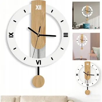 Hodiny ANALOGOVÉ KYVADLOVÉ HODINY ŘÍMSKÉ DŘEVĚNÉ TICHÉ NETIKAJÍCÍ ZEGAR ŚCIENNY