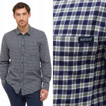 Pánská košile Pánská košile Mustang Eastbridge Bavlněná Modrá Kostkovaná XL