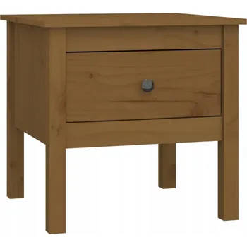 Konferenční stolek Dřevěný stolek z borovice, medově hnědý, 50 x 50 x 49 cm se zásuvkou