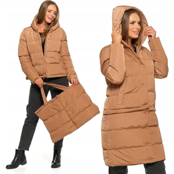 Dámský kabát Dlouhá Dámská Bunda Kabát 2v1 Odnímatelná Péřová Teplá Stylová MORAJ L