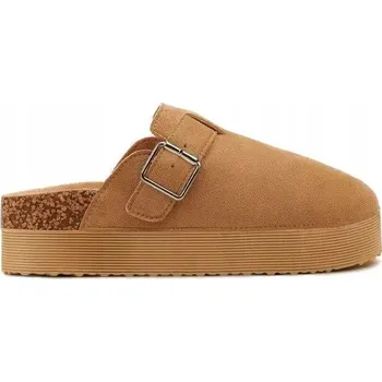 Dámská obuv Dámské Nazouváky na Platformě Camelové Semišové s Korkem Elegantní 40