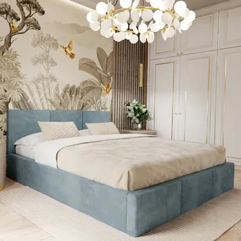 Postel Čalouněná dvoulůžková postel Muralo 160x200, odstíny modré