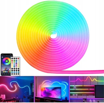 LED páska Neonová LED RGB Páska s Aplikací, Dálkový Ovladač a Voděodolností, 24V, 10m
