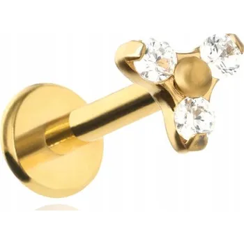 Piercing Titanový labret piercing do rtu zlatý se třemi bílými zirkony 1,2/8/4