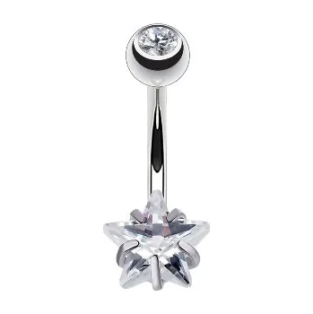 Piercing STŘÍBRNÝ PIERCING DO PUPÍKU ZIRKON, HVĚZDA OCEL 316L