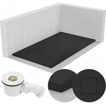 Sprchová vanička SPRCHOVÁ VANIČKA OBDÉLNÍKOVÁ 180x90 KAMENNÝ VZOR 2,6 CM ČERNÁ + SIFON