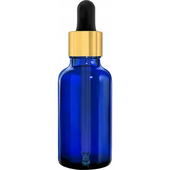 LAHVIČKA SKLO 30ML MODRÁ S PIPETOU ZLATÁ ČERNÁ