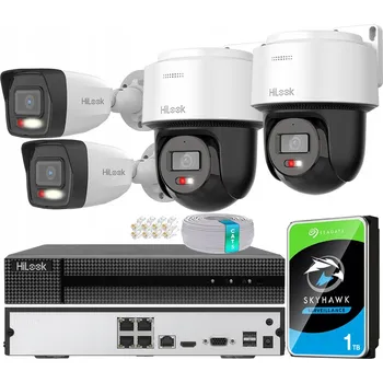 Bezpečnostní kamera IP Monitorovací Set: 2 Otočné Kamery 360°, 2 Trubicové Kamery 4Mpx, NVR + 1TB Disk