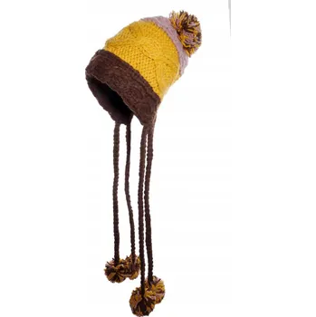 Čepice Dívčí čepice s bambulkami v pruzích žlutá Ambra, vel. 60