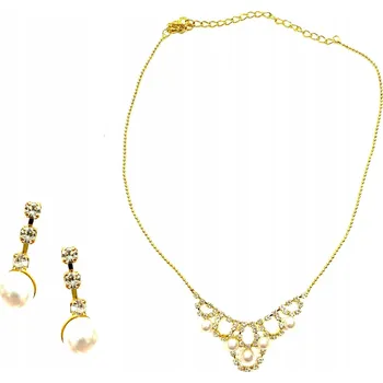 Souprava šperků Zlatá souprava šperků NÁHRDELNÍK NÁUŠNICE se zirkony a perlami – SVATEBNÍ HOSTINA