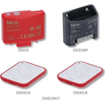 Dálkový ovladač vrat ONELRKIT sada pro dálkové ovládání s technologií LoRa® , Nice - dosah až 1 km, sada obsahuje 2 vysílače ONE3LR 3-kanálové, přijímač OXILR, 1 rozhraní OX2UBP se 2 reléovými výstupy