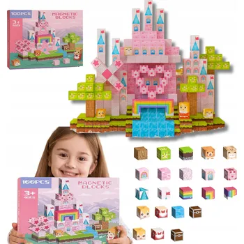 ostatní stavebnice STAVEBNICE KOSTKY 100 DÍLKŮ RŮŽOVÝ ZÁMEK MONTESSORI PRO DĚTI 3+