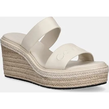 Dámské pantofle Kožené pantofle Calvin Klein WEDGE SANDAL 50 - HE HW0HW02375 béžová 01X, EUR 39
