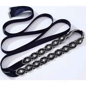 Opasek B-TOP Elegantní černý štrasový pásek ke slavnostním šatům