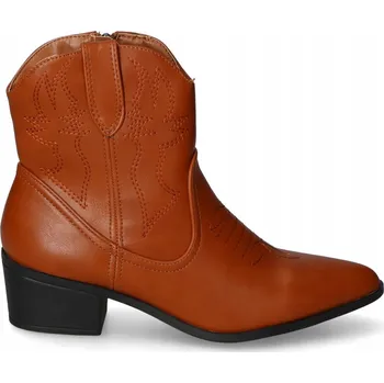 Dámská obuv Dámské Kotníkové Boty Kovbojské Boty Na Podpatku Hnědé Camelové Kožené Módní 39