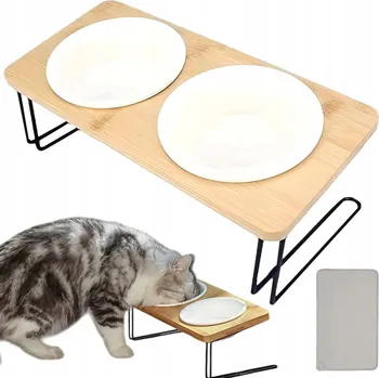 Miska pro psa DVOJITÁ MISKA PRO PSA KOČKU PROTISKLUZOVÁ + PODLOŽKA POD MISKY 2V1