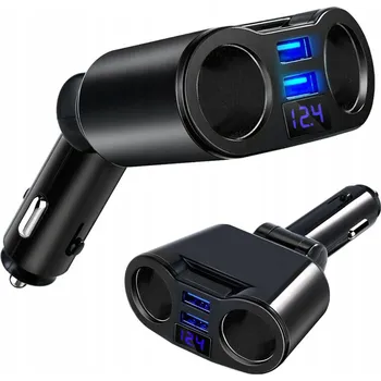 Rozdělovač Rozbočovač autozapalovače na 2x zásuvka zapalovače a 2x USB