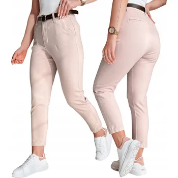 Dámské kalhoty Dámské slim fit kalhoty s páskem růžové UY2548 - M