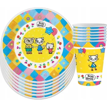 Talíř Sada Kicia Kocia Talířky 18 cm a Kelímky 250 ml, pro 6 osob, 12 kusů