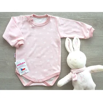 AMÁLKA Bavlněné body dlouhý rukáv malé květinky, pudrově růžové Velikost: 52