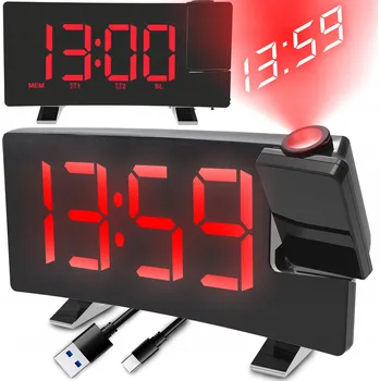 Hodiny RADIOBUDÍK HODINY S PROJEKTOREM ČERNÝ USB HLASITÝ BUDÍK LED DISPLEJ XL