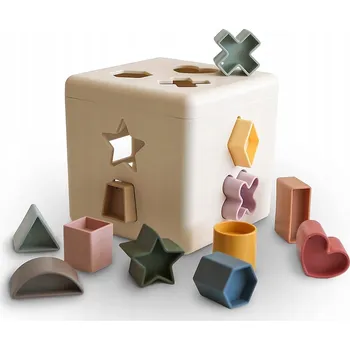 Hračka pro nejmenší Mushie třídič tvarů kostka - vzdělávací hračka