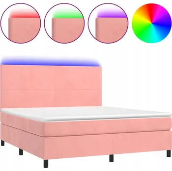 Postel Kontinentální postel s matrací a LED diodami, růžová, 203 x 160 x 118/128 cm