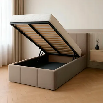 Postel Čalouněná dvoulůžková postel Mabeno 90x200, béžové odstíny