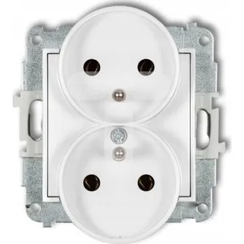 Elektrická zásuvka Karlik MINI Dvojitá zásuvka s uzemněním, bez clonky, bílá MGPR-2z