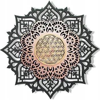 Obraz 3D Mandala, NÁSTĚNNÁ DEKORACE, OBRAZ DO LOŽNICE, 3 VRSTVY, ZLATÁ, ZRCADLO!