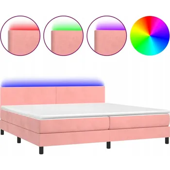 Postel Kontinentální postel s matrací a LED diodami, růžová, 203 x 200 x 78/88 cm