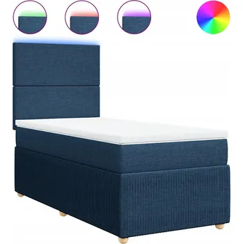 Postel Kontinentální postel 200x90 cm modrá s LED osvětlením a topperem, taštičkové pružiny