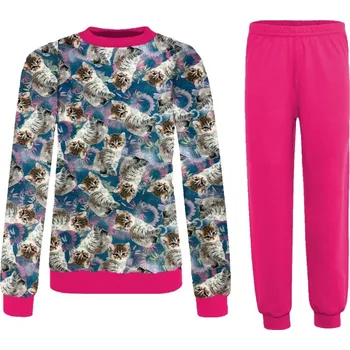 Dívčí pyžamo s dlouhým rukávem, bavlněné, s kočkami, teplé a příjemné, velikost 146