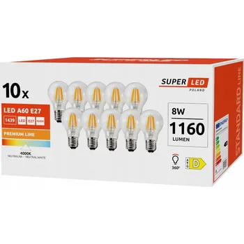 Žárovka LED žárovka SuperLED E27 8W kulatá, neutrální bílá, 1160 lm
