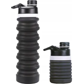 Láhev Lahev Na Pití silikonový skládací Kompaktní cestovní láhev 550 ml černá
