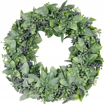 umělá květina DEKORATIVNÍ ZELENÝ VĚNEC UMĚLÝ NA HROB TRVANLIVÝ 42 CM