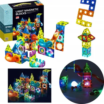 ostatní stavebnice Magnetické Stavebnice Kruzzel, vzdělávací sada 75 dílů, svítící kuličky