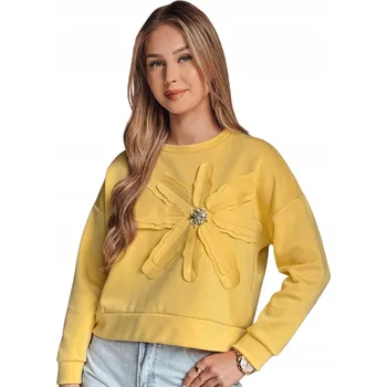 Dámská mikina Mikina dámská oversize s ozdobnou 3D květinou žlutá BY1390