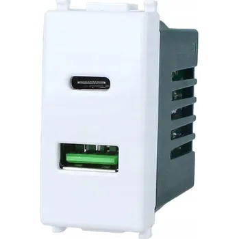 IP kamera USB typu A a USB typu C 5V 3.1A rychlé nabíjení, kompatibilní s Vimar Plana