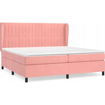 Postel Kontinentální postel růžová sametová 203 x 203 x 118/128 cm s matracemi 10
