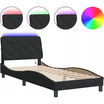Postel Černý rám postele s LED osvětlením a polštářem v čele postele 218 x 95 x 74,5 cm